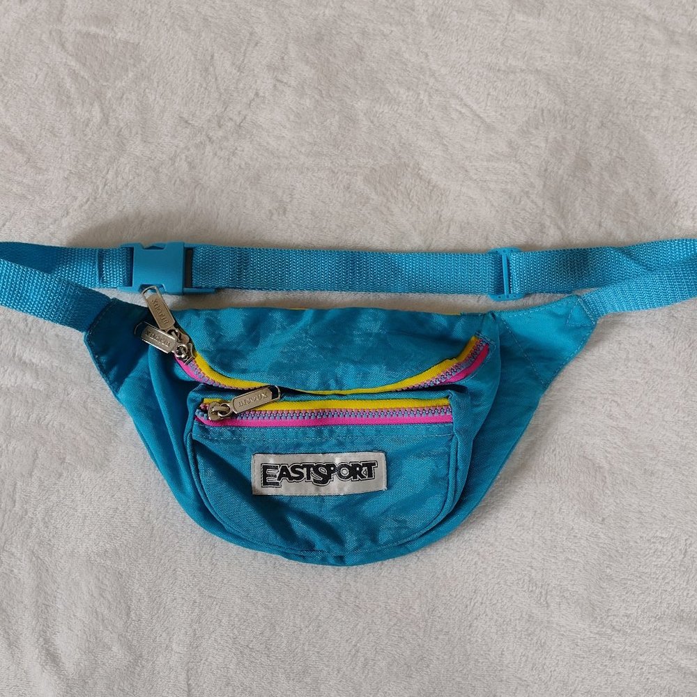 Vintage 90s EastSport Fanny Pack Belt Bag Retro Turquoise Fabric - Picture 1 of 4